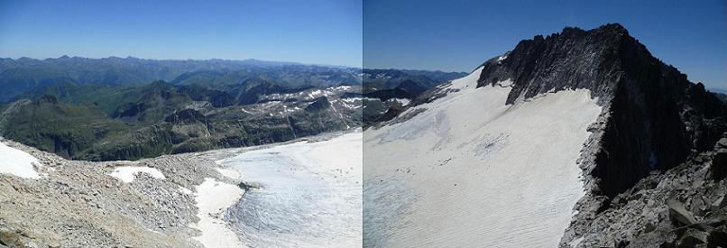 Du sommet du pico Abadias 3279 m, les sommets ariégeois, le pico Maldito, la cuvette glacière et le glacier de Aneto